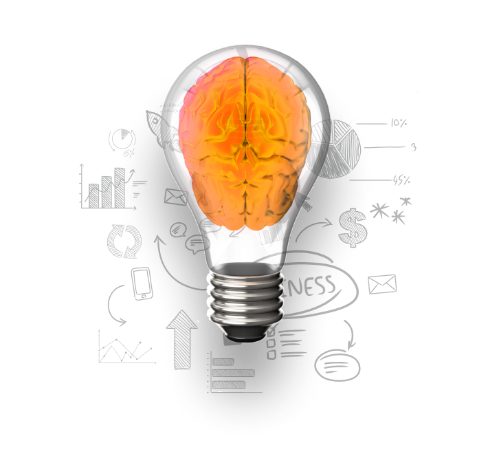 marketing consultant and idea factory | brain in light bulb icon
